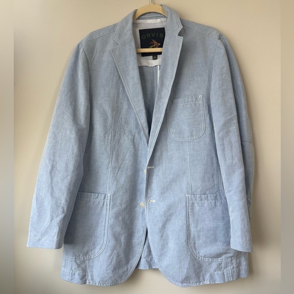 Orvis Men's Linen Blend Suit Jacket Blazer Size 42R in Light Blue - Picture 1 of 9